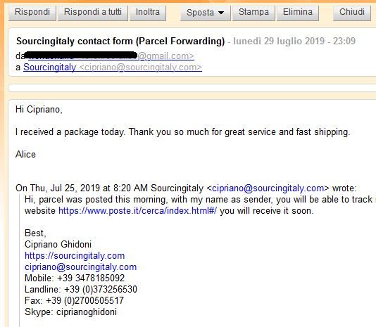 Italian Forwarding Parcel 182